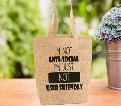 Anti-Social Funny Tote Bag, Novelty Bag, Personalised Tote Bag